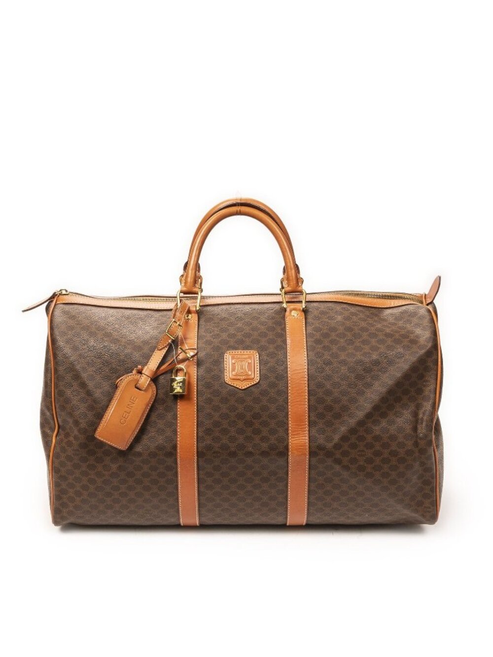 Celine Vintage Large Travel Boston Brown Macadam Canvas Shoulder Bag - Picture 1 of 10
